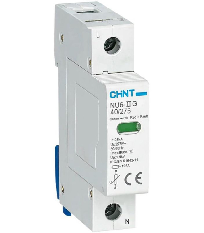Ограничитель импульсных перенапряжений NU6-IIG 2Р In=15kA Uc=440B Im=40kA (R), фото