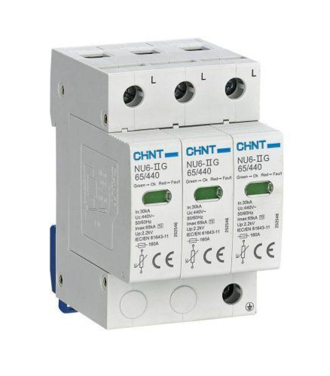 Ограничитель импульсных перенапряжений NU6-IIG 3Р In=15kA Uc=440B Im=40kA (R), фото