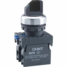 Переключатель без подсветки NP8-02X/222, 2 положения самовозв. 90град, черный, 2НЗ, IP65 (R), фото