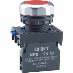 Кнопка упр. NP8-02BND/4 подствет., самовозв., красный, AC110-230В(LED), 2НЗ, IP65 (R), фото