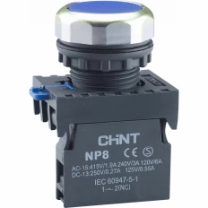 Кнопка упр. NP8-01BND/6 подствет., самовозв., синий AC110-230В(LED), 1НЗ, IP65 (R), фото