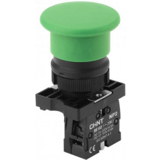 Кнопка управления "Грибок" ?40мм с самовозвратом NP2-BC32 без подсветки зеленая 1НЗ IP40 (CHINT), фото