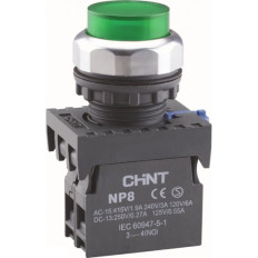 Кнопка управления NP8-10GND/3 1НО зеленая AC110В-220В(LED) IP65 (R), фото