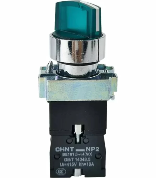 Переключатель NP2-BK12365, 2 положения фиксацией 1НО+1НЗ, зелёная AC230В (LED), IP40 (R), фото