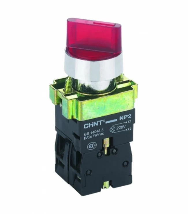 Переключатель NP2-BK13465, 3 положения фиксацией 1НО+1НЗ, красная AC230В (LED), IP40 (R), фото