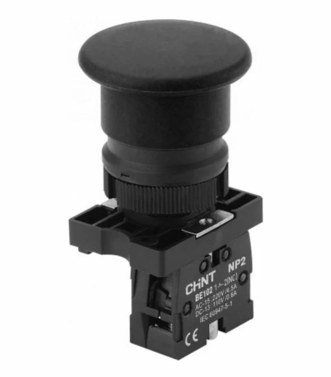 Кнопка управления "Грибок" ?40мм самовозв. NP2-EC22 без подсветки черная 1НЗ, IP40 (R), фото