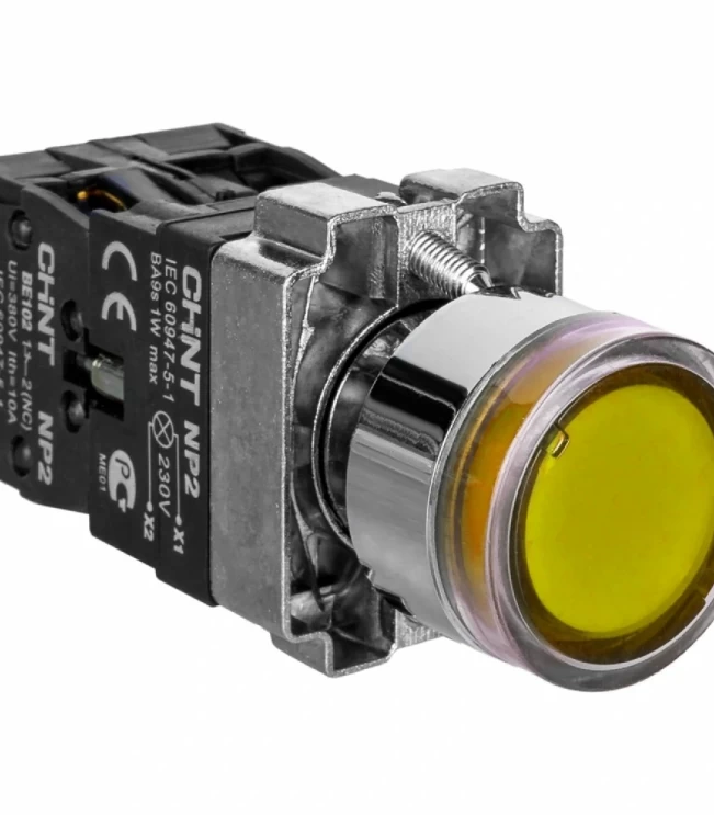 Кнопка управления NP2-BW3561 плоская, желтая, 1НО, AC/DC230В(LED), IP40 (R), фото