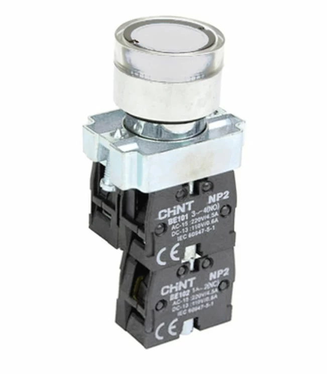 Кнопка управления NP2-BW3165 плоская, белая, 1НО+1НЗ, AC/DC230В (LED), IP40 (R), фото