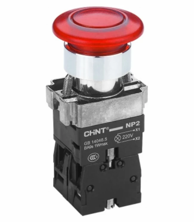 Кнопка управления "Грибок" ?40мм самовозв. NP2-BW4462 подсветкой красная 1НЗ, IP40 (R), фото