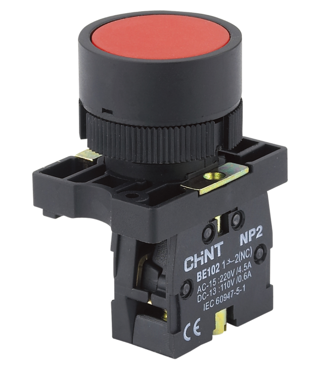 Кнопка управления NP2-EA45 без подсветки красная 1НО+1НЗ IP40 (CHINT), фото