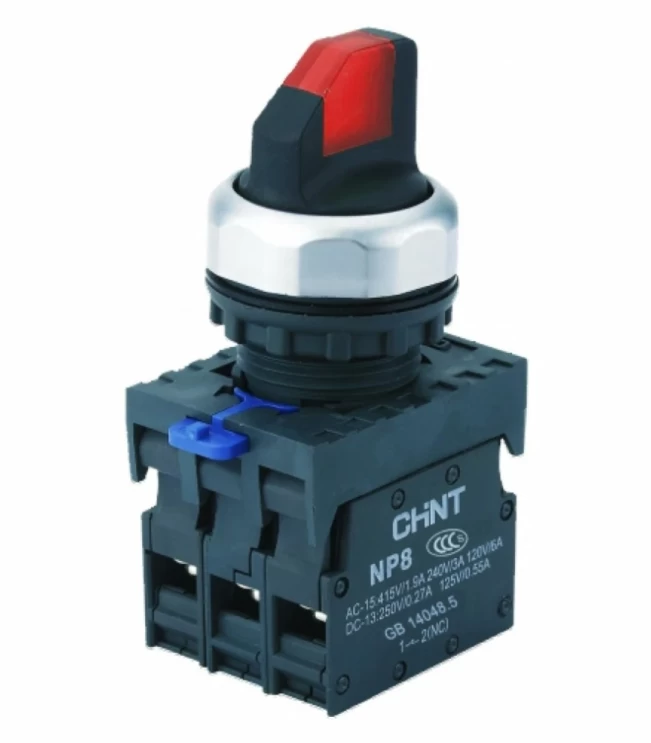 Переключатель подсвет. NP8-02XD/213, 2 полож. фикс., красн., AC110-230В(LED), 2НО, IP65 (R), фото