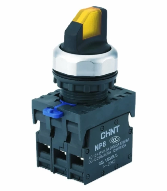 Переключатель подсвет. NP8-11XD/225, 2 полож. самовозв. 90град, желт., AC110-230В, 1НО+1НЗ, IP65 (R), фото