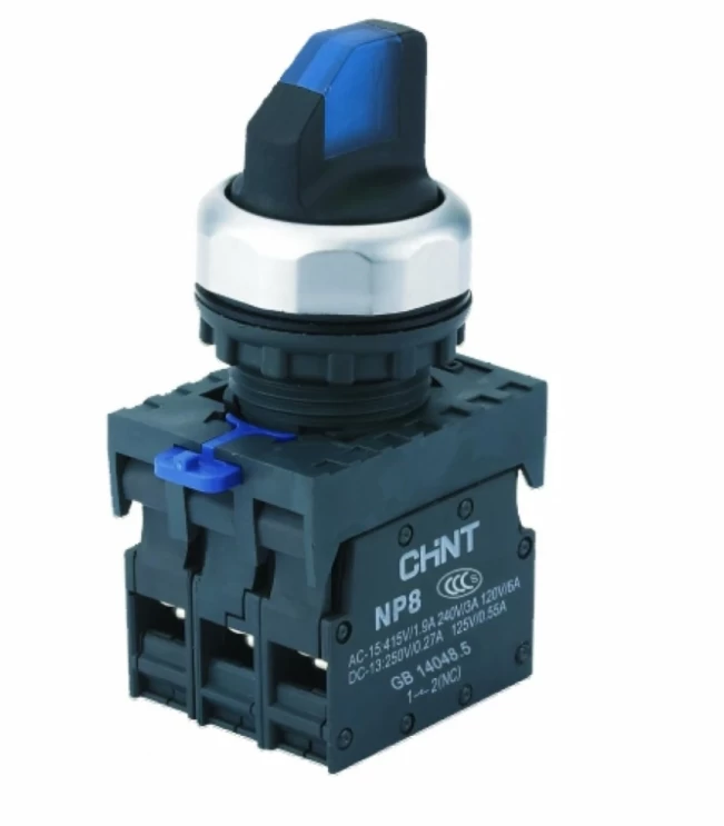 Переключатель подсвет. NP8-02XD/225, 2 полож. самовозв., синий, AC110-230В(LED), 2НЗ, IP65 (R), фото