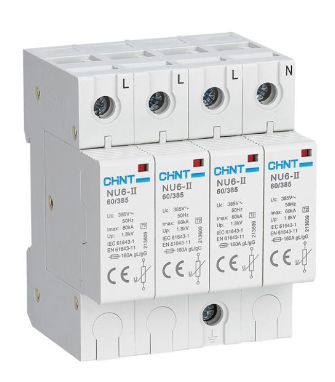 Ограничитель импульсных перенапряжений NU6-II 4Р In=25kA Uc=460B Im=60kA (R), фото