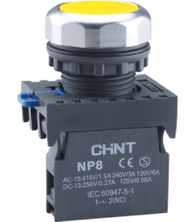 Кнопка управления NP8-11BND/5 1НО+1НЗ желтая AC110В-220В(LED) IP65 (R), фото