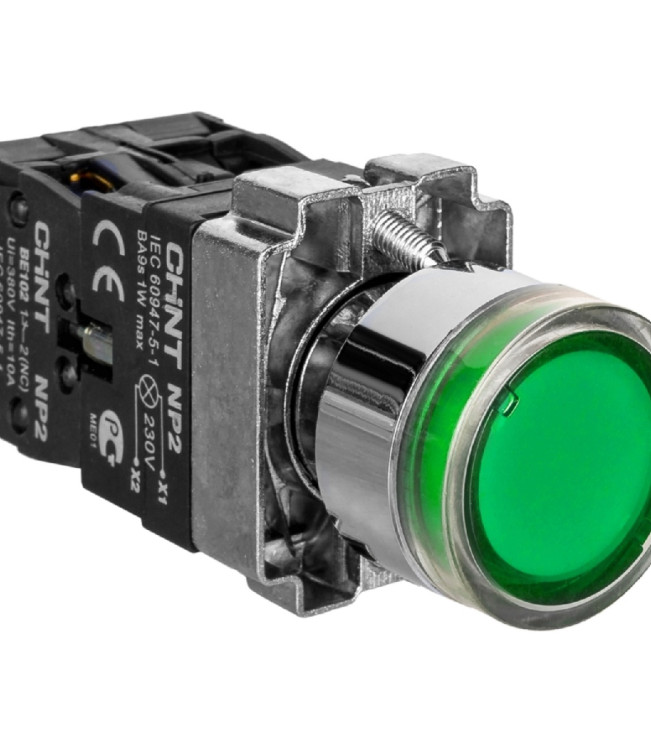 Кнопка управления NP2-BW3365 1НО+1НЗ зеленая AC/DC230В(LED) IP40, фото