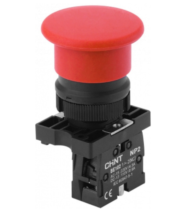 Кнопка управления "Грибок" ?40мм (2) с самовозвратом NP2-EC42 без подсветки красная 1НЗ, фото