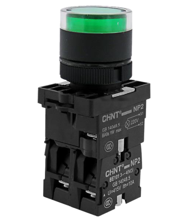 Кнопка управления NP2-EW3365 1НО+1НЗ зеленая AC/DC230В(LED) IP40, фото