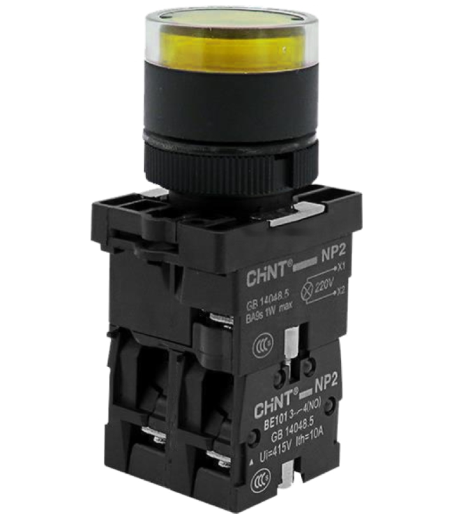 Кнопка управления NP2-EW3565 1НО+1НЗ желтая AC/DC230В(LED) IP40, фото