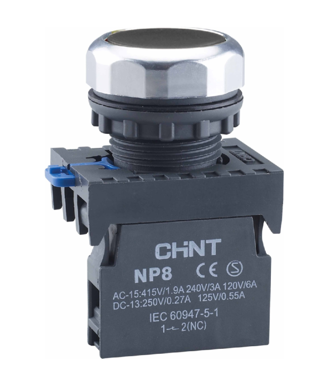 Кнопка упр. NP8-10BN/2 без подсветки, самовозв., черная 1НО, IP65 (R), фото