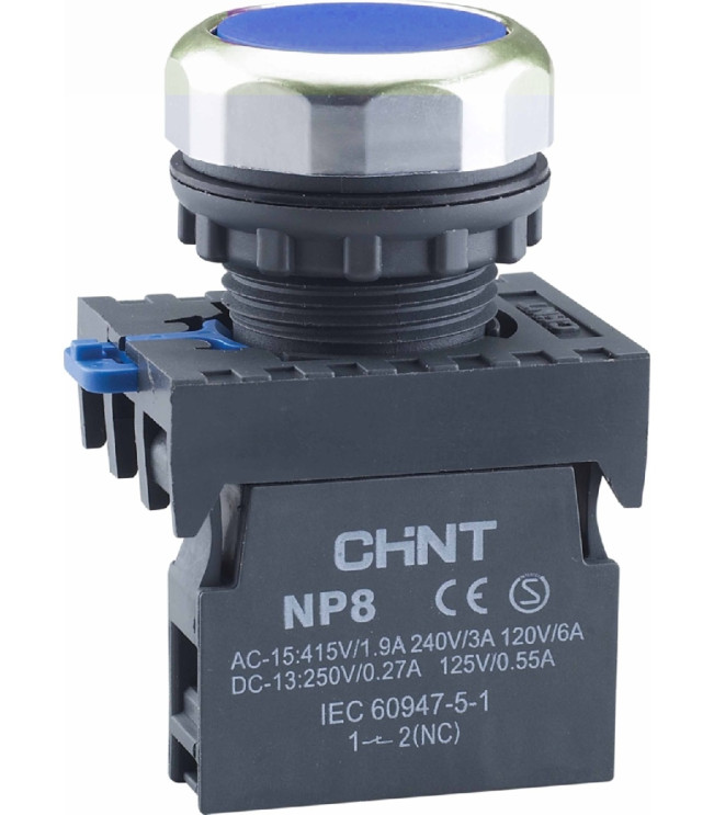 Кнопка управления NP8-10BN/6 без подсветки синяя 1НО IP65 (R), фото