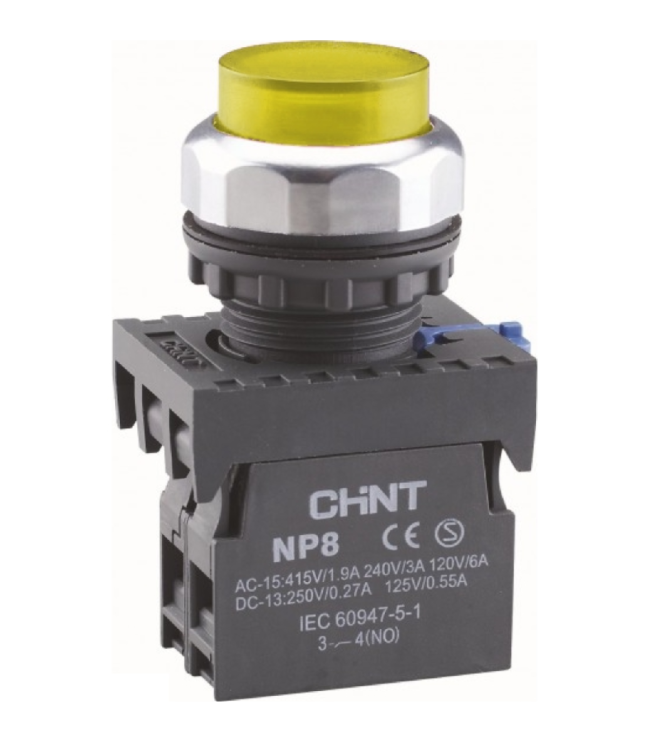 Кнопка управления NP8-10BN/5 без подсветки желтая 1НО IP65 (R), фото