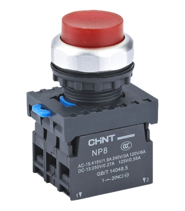 Кнопка управления NP8-11GND/4 1НО+1НЗ красная AC110В-220В(LED) IP65 (R), фото