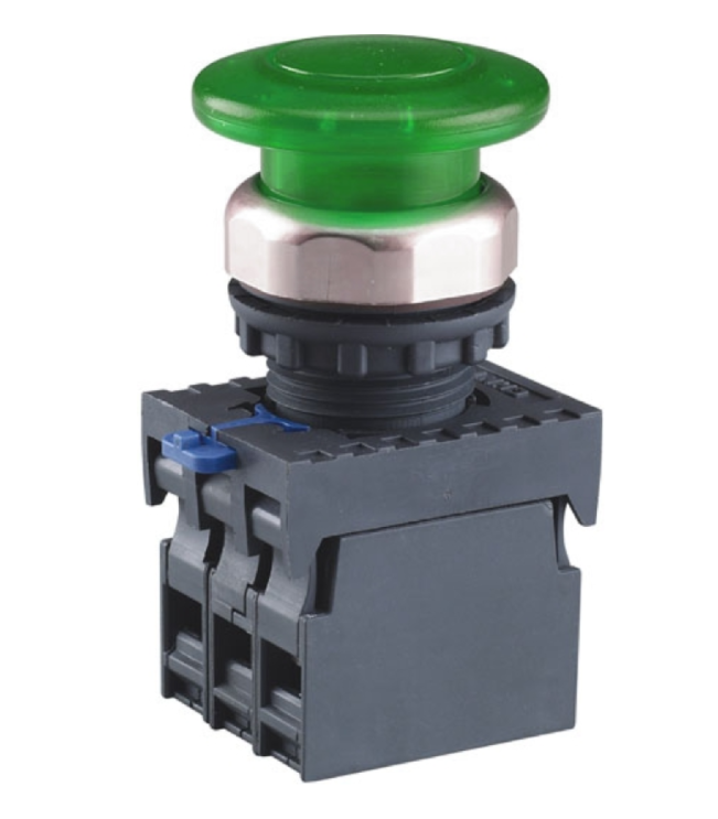 Кнопка управления "Грибок" ?40мм с самовозвр. NP8-11MD/13 1НО+1НЗ зелёная AC110В-220В(LED) IP65 (R), фото