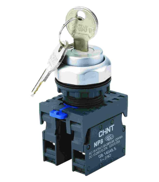 Переключатель с ключом NP8-11Y/21 , 2 положения с фиксацией, 1НО+1НЗ IP65 (R), фото